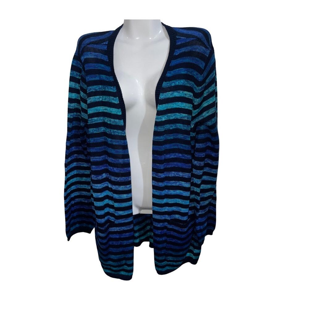 Jones New York Signature Blue Striped Open Knit Cardigan Sweater Plus SZ 2X NWT